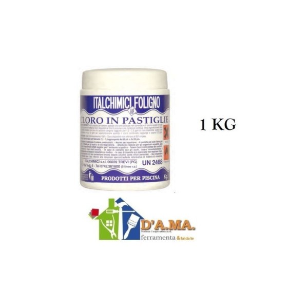 Cloro per piscine 1KG in pastiglie da 200gr