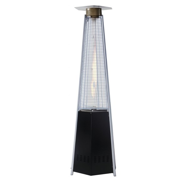 STUFA GAS GPL PIRAMIDE FUNGO DA ESTERNO + RUOTE DOMUS NERO 12KW CM 48X48X195H