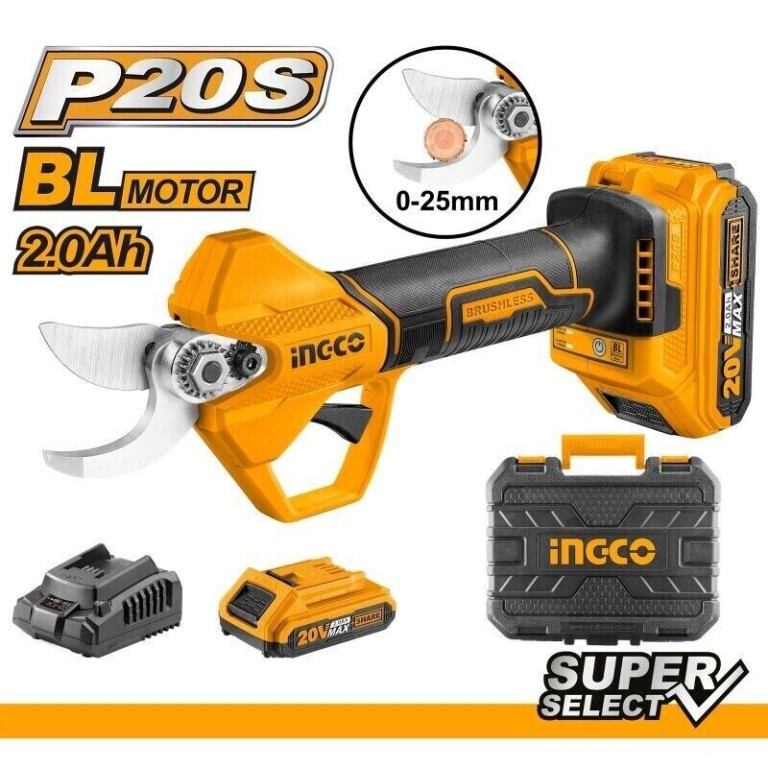 FORBICE CESOIA DA POTA A BATTERIA 20V 2,0 Ah CON MOTORE BRUSHLESS FORBICI INGCO