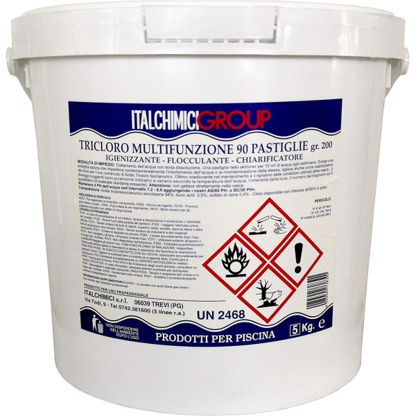 Tricloro Multifunzione 90 kg.5 in Pastiglie Multifunzione Cloro Antialghe Flocculante