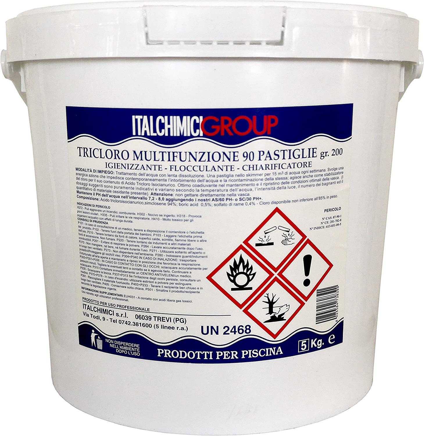 Tricloro Multifunzione 90 kg.5 in Pastiglie Multifunzione Cloro Antialghe Flocculante Tricloro Multifunzione 90 kg.5 in Pastiglie Multifunzione Cloro Antialghe Flocculante