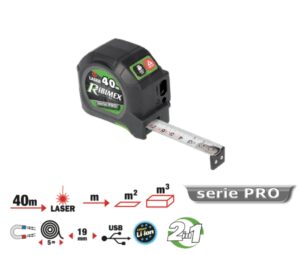 Ribimex Metro Laser Con Flessometro Doppia 5 MT Lettura Laser Fino A 40 MT
