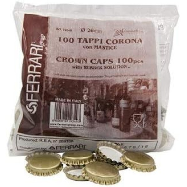Tappi a Corona Non Perforati Ferrari per Bottiglie di Birra Diametro 26 mm 100PZ