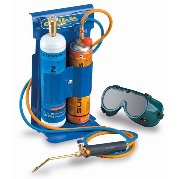 KIT SALDATURA KEMPER 555D CON OCCHIALI E BOMBOLE DI OSSIGENO E SUPERGAS 2850 GRADI