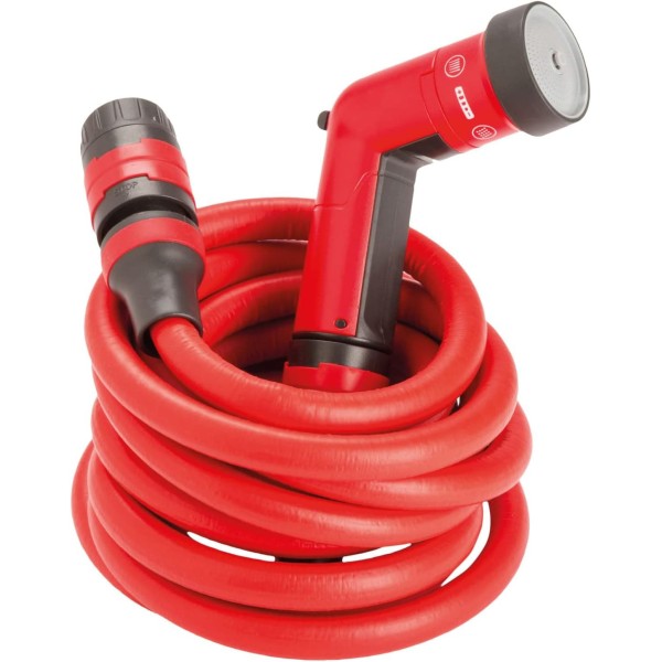 FITT YOYO UP 25 m, Tubo Acqua da Giardino Estensibile per Irrigazione con Pistola Multigetto e Gancio per Recinzioni, Rosso