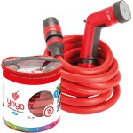 FITT YOYO UP 25 m, Tubo Acqua da Giardino Estensibile per Irrigazione con Pistola Multigetto e Gancio per Recinzioni, Rosso