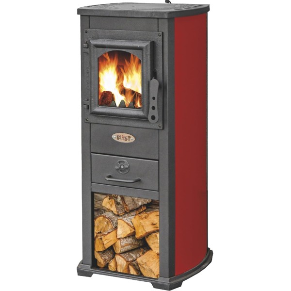 Stufa a legna 5,0/7,0 kW  Berna rossa acciaio riscaldamento ambienti calore casa 120 m3 Ekonomik Lux Blist
