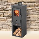 Stufa A Legna Berna 5,3/7,00 kW In Acciaio Blist Lux S Antracite Con Portalegna cm 33x34x94h
