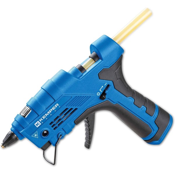 KEMPER - Pistola per colla a gas ricaricabile 41,6 W, accensione piezoelettrica + 2 bastoncini di colla Ø 12 mm