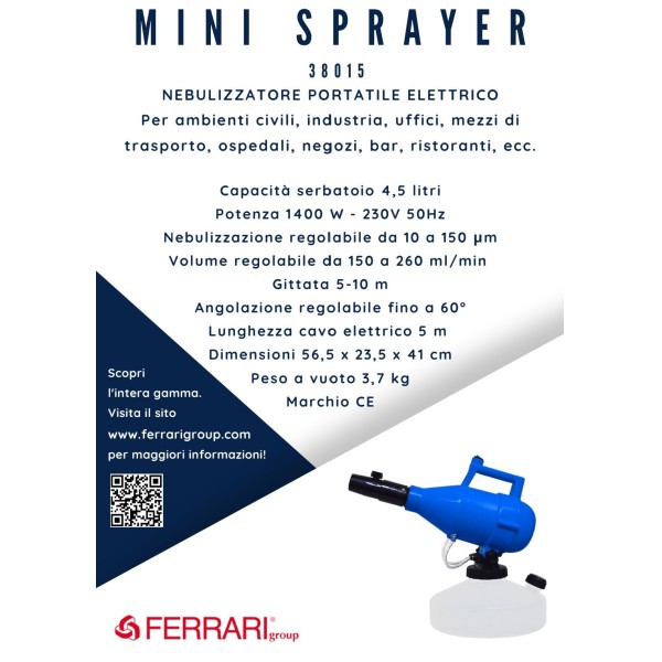 NEBULIZZATORE FERRARI MINI SPRAYER ELETTRICO PORTATILE 38015 CAPACITA' 4,5 LT