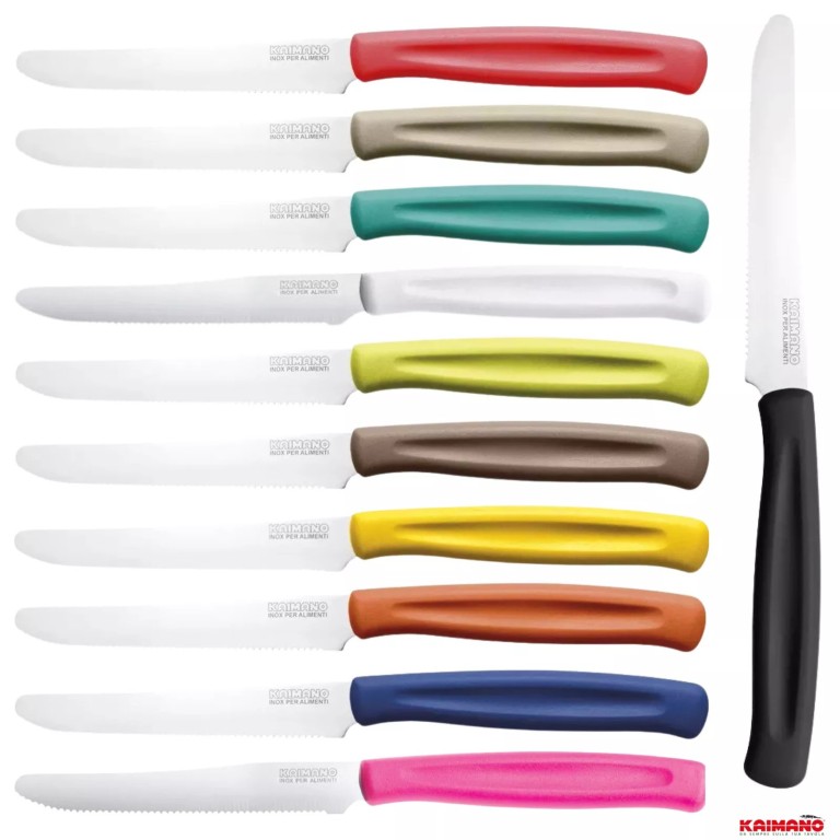 SET COLTELLI DA TAVOLA CUCINA 6 PEZZI KAIMANO DENTATO DINAMIK SEGHETTO 5 COLORI