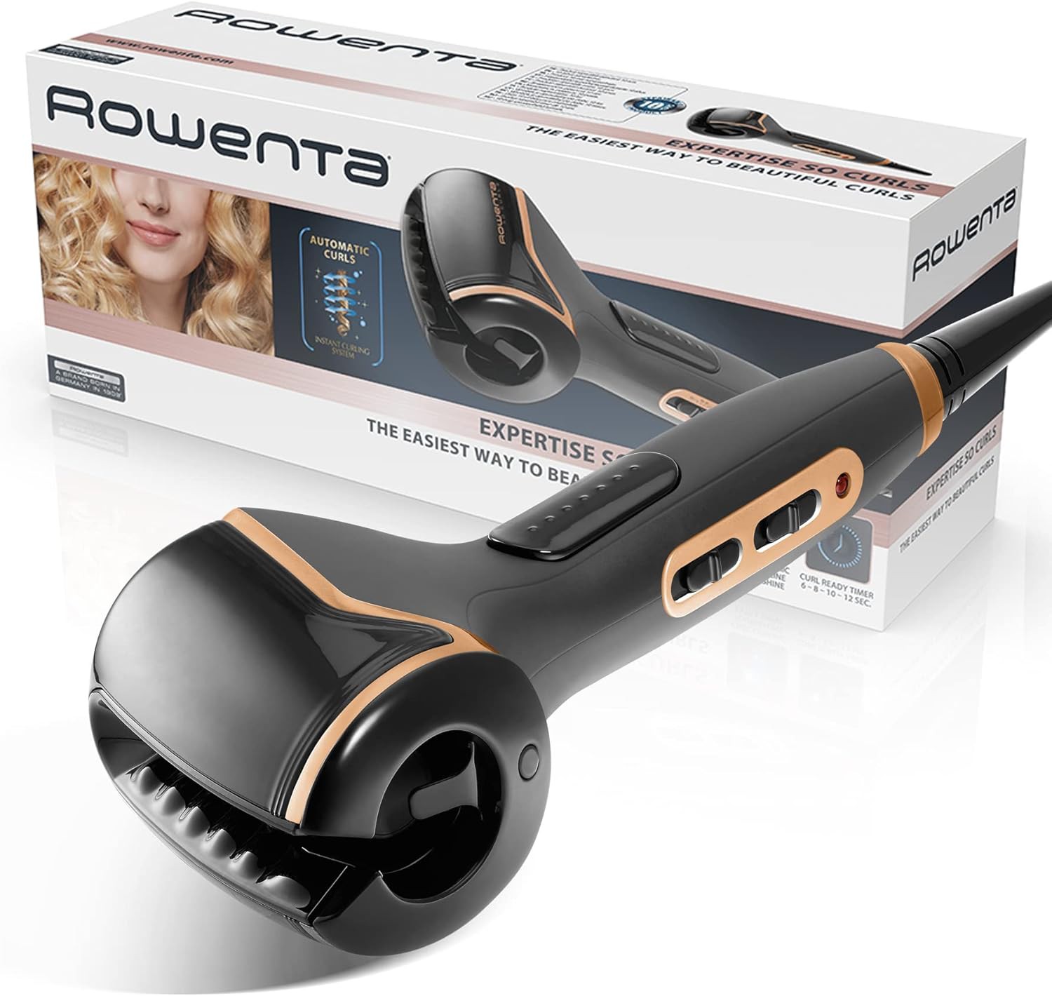 Rowenta CF3710 So Curls Arricciacapelli Automatico con Rivestimento in Ceramica e Tormalina, Nero/Oro Rowenta CF3710 So Curls Arricciacapelli Automatico con Rivestimento in Ceramica e Tormalina, Nero/Oro