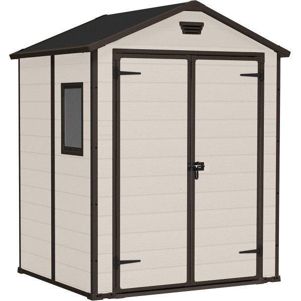 Casetta da Giardino Porta Attrezzi 185x152x226 cm in Resina Effetto Legno Keter Manor 6x5 Beige