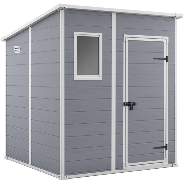 Casetta da Giardino Porta Attrezzi 183,5x185x200 cm in Resina Effetto Legno Keter Manor Pent 6x6 Grigia