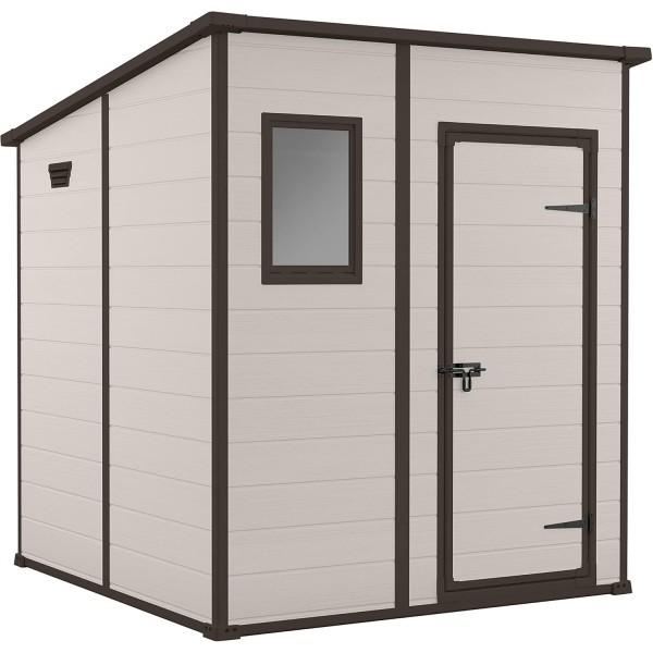 Casetta da Giardino Porta Attrezzi 183,5x185x200 cm in Resina Effetto Legno Keter Manor Pent 6x6 Beige
