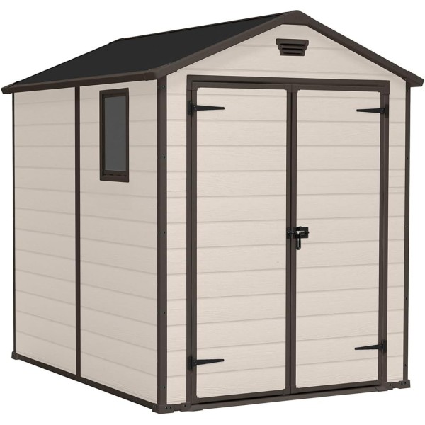 Casetta da Giardino Porta Attrezzi 185,8x236,8x227 cm in Resina Effetto Legno Keter Manor 6x8 Beige