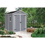 Casetta da Giardino Porta Attrezzi 185,8x236,8x227 cm in Resina Effetto Legno Keter Manor 6x8 Grigia