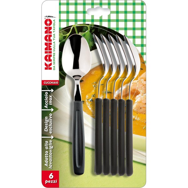 Kaimano KDN760206N Dinamik Cucchiai, Acciaio Inossidabile, Nero, 28x10x2 cm, 6 Unità