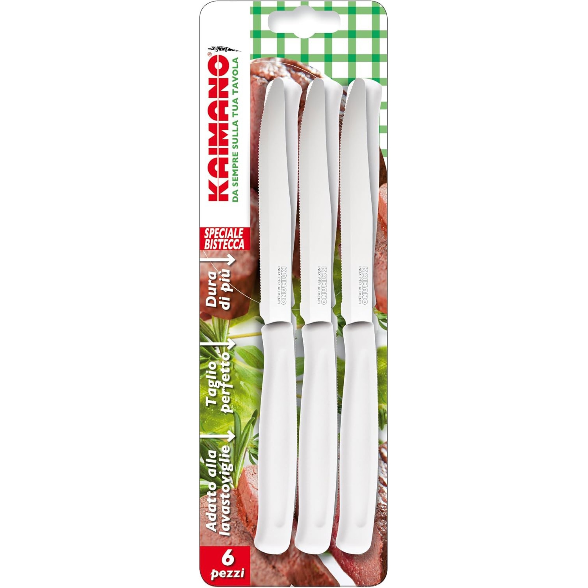 Kaimano KDN041806W COLTELLI Bistecca DINAMIK Manico Bianco CF.6, Metallo, Standard, One Size, 6 unità
