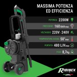 Ribimex Idropulitrice ad Alta Pressione RX4, 2200W, 160 Bar, 480 L/h, Getto Regolabile PRNHP04