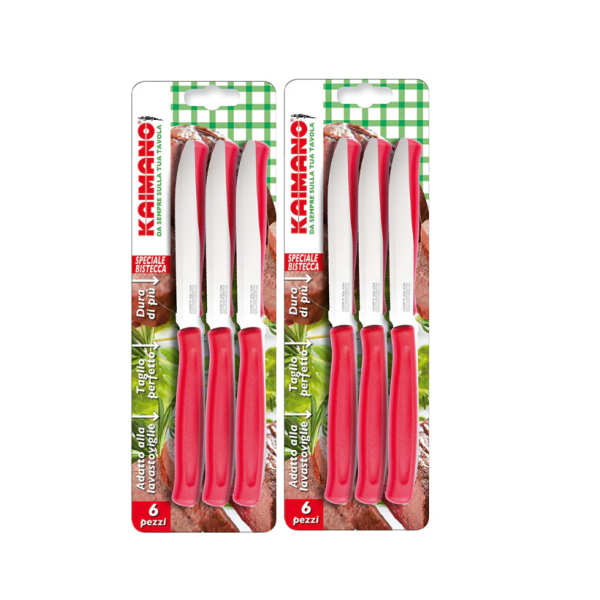 Coltelli Kaimano Modello Bistecca Manico Rosso 2 Confezioni 12 unità di coltelli