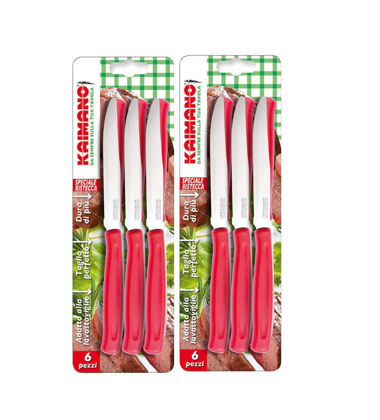 COLTELLI KAIMANO BISTECCA ROSSI Coltelli Kaimano Modello Bistecca Manico Rosso 2 Confezioni 12 unità di coltelli - immagine 1